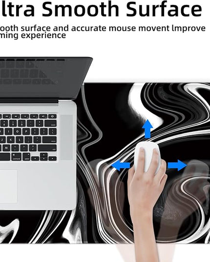 Gaming Mouse Pad XXL XL Large Mouse Mat Long Extended Mouse Pad Desk Mat Non-Slip Rubber Mice Pads Stitched Edges Thin Pad (Wave Black)