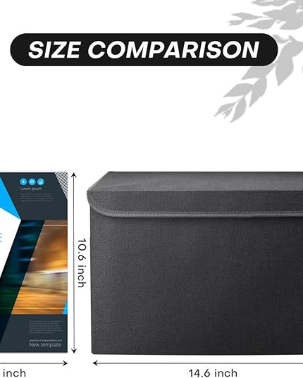 Large 22 Quart Linen Fabric Foldable Storage Bin Cube Organizer Basket with Flip-Top Lid & Handles, Clothes Blanket Box for Home, Office, Closet, Black, 4 Pack 14.6 x 9.5 x 9.5”