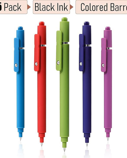 RIANCY Gel Pens, 0.5mm Black Ink Quick Dry Ball Point Pens, Fine Point Smooth Writing Retractable Pens, Cute Aesthetic Gifts Set for Men Women Journaling, Office School Stationery Supplies Pack of 5