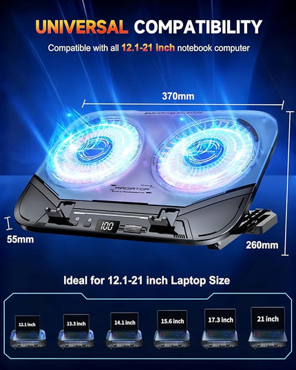 2026 Upgraded Laptop Cooling Pad with Dual TEC Cooler, Gaming Laptop Cooler, 2 Powerful Turbo Fans, Fast Cooling Laptop 12-21in, 5 Height Stands, 100 Gear Speed Adjust, LCD Screen, RGB, Phone Holder
