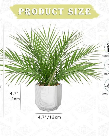 Hollyone Large Artificial Potted Plants Fake Palm Plants 16" Faux Green Plant Plastic Tropical Palm Tree in Marble Ceramic Pots Bohemian for Home Room Office House Indoor Decoration