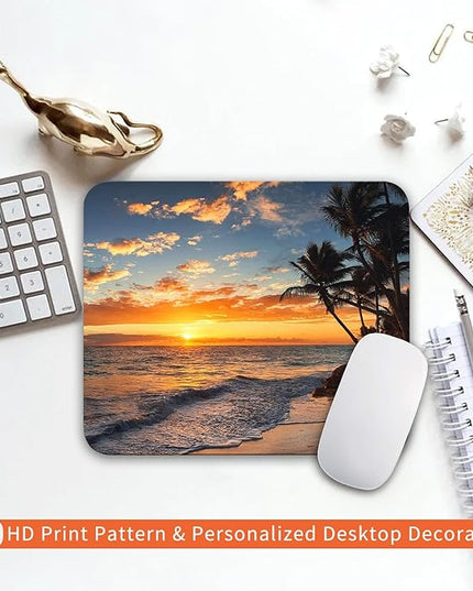 Square Mouse Pad Beach Sunset, Personalized Premium-Textured Custom Mouse Mat Design, Washable Mousepad Cloth, Non-Slip Rubber Base Computer Mouse Pads for Wireless Mouse