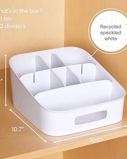 YouCopia ShelfBin Adjustable Snack Bin, BPA-Free Divided Storage Basket for Kitchen Pantry Organization, One Size, Speckled White