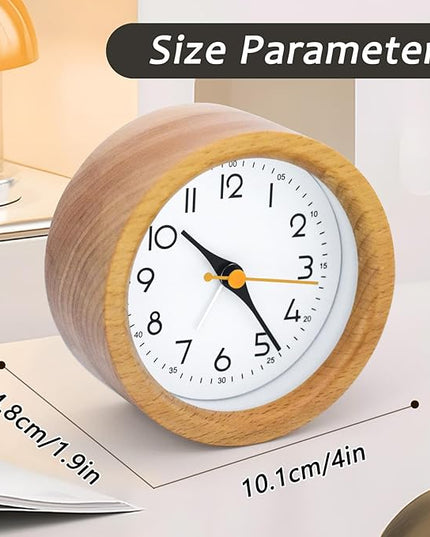 Oxmidud 4'' Natural Wooden Analog Alarm Clock with Soft Night Light - Battery Operated Non-Ticking Silent Tabletop Minimalist Desk & Bedside Clock for Bedrooms Living Room Home Office Decor