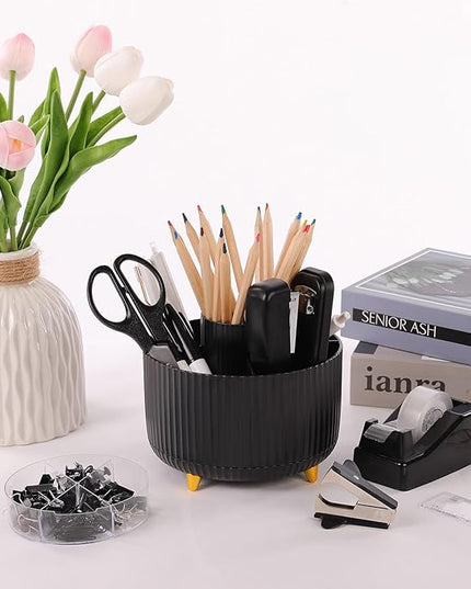 SKYDUE Black Office Supplies, Black Office Desk Accessories 10PCS, Pencil Holder for Desk, Stapler, Tape Dispenser, Scissors, Ruler, Clips and 1000pcs Staples, Desk Supplies Set