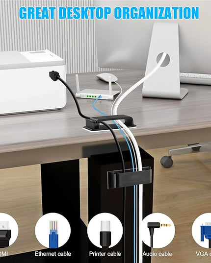 XHF 100 PCS Self Adhesive Cable Clips(L) Black,Wire Clips Cable Management Wire Organizer Cord Holder for Under Desk, Car, Wall, TV PC Ethernet Cable