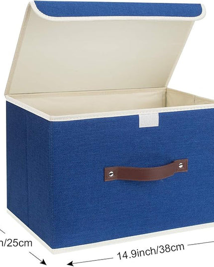 TYEERS Foldable Storage Boxes with Lids 5 Pack Fabric Storage Bins with Lids, Closet Organizers for Clothes Storage, Room Organization, Office Storage, Toys - Classic Blue