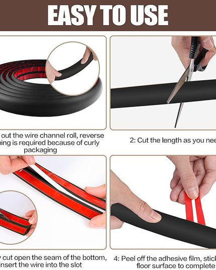 Floor Cord Cover Self Adhesive Cord Hider,10FT Cable Management, Extension Strip Protector for Wires, Prevent Cable Trips for Offices, Gyms, Exhibitions Cavity:0.51"(W) x 0.3"(H) Black