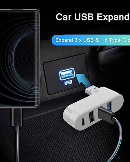 VIENON 4-Port USB 3.0 Hub [90/180 Rotatable], USB Splitter with 3 USB Ports & 1 USB C Power/Data Port, USB Extender for Laptops, Cars, iMac, MacBook Air, MacBook Pro