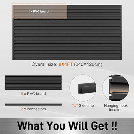 Slatwall Garage Wall Paneling Storage System, PVC Slat Wall Panels 4x8FT, Modular Slatted Wall Panels for Tool Organization, Garage Storage & Wall Organizer Panels