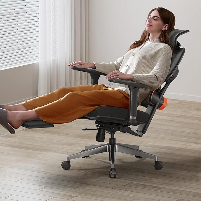 Newtral Office Chair Ergonomic - Home Office Desk Chair, Big and Tall Office Chair, Auto-Following Lumbar Support for Back Pain, Adjustable Seat Depth and Height (with Footrest, Black)