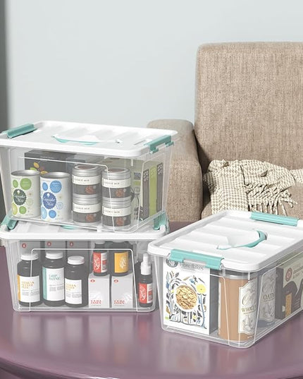 Plastic Storage Box with Lids, Clear Plastic Latching Bins, 14 Quart, Pack of 6