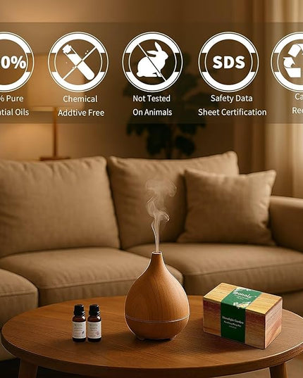 Dohale Essential Oils Set Acacia Wood Gift Box - Stress Relief Relax Soothe, Top 8 Aromatherapy Oils for Diffuser Hotel Scent Home Fragrance Candle Making - Chamomile, Lavender & More 10ml