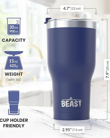 Beast 30 oz Tumbler Stainless Steel Vacuum Insulated Coffee Ice Cup Double Wall Travel Flask (Royal Blue)