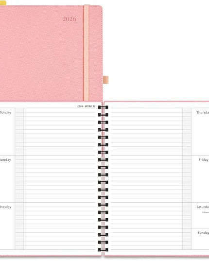 POPRUN 2026 Weekly and Monthly Planner Calendar, January 2026 - December 2026,Large 8.5'' x 10.5'' Spiral Bound Appointment Book, Includes Monthly Tabs, Inner Pocket,Soft Cover - Soft Pink