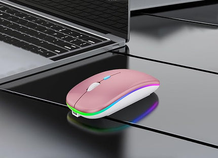 Wireless Bluetooth Mouse Rechargeable Laptop Mice with LED Lights Silent Slim Use(BT5.2 & 2.4G Portable USB) Dual Mode Computer Mouse for Laptop/iPad/Tablet/Apple/Computer/Mac(Rose Gold)