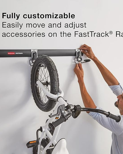 Rubbermaid 20-Piece FastTrack Garage Wall-Mounted Storage Kit 5 Rails and 15 Hooks for Home/House/Tool/Sports/Utility Purposes