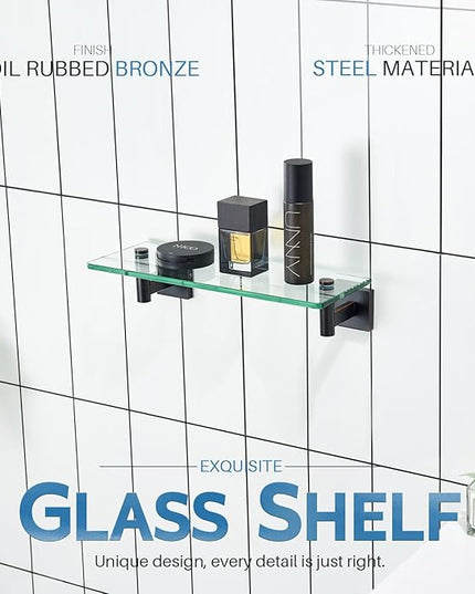 KOKOSIRI Wall Shelves Bathroom Hardware Glass Floating Shelf Small Hanging Rack Storage/Room Decor 12-Inch Oil Rubbed Bronze 2 Pack B1105ORB-L12-P2