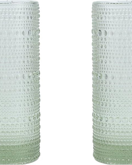 Fortessa Jupiter Hobnail Glass, 11 Ounce Collins/High Ball (Set of 2), Sage Green