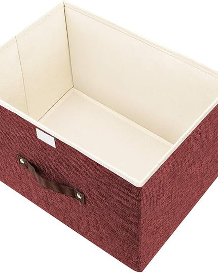 TYEERS Collapsible Storage Boxes, Washable Fabric Storage Bins with Lids, 14.9x9.8x9.8 inches, 2 Pack, Red Wine