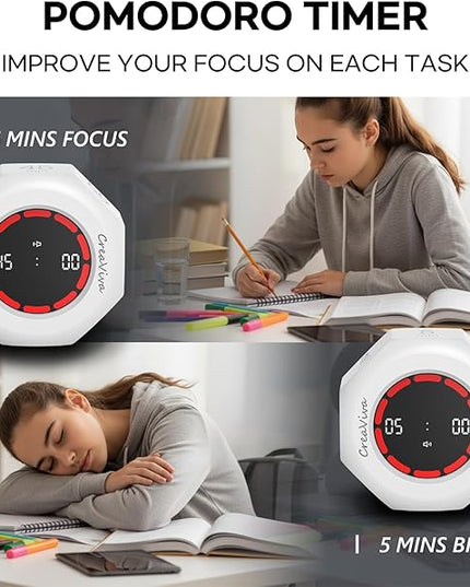 Pomodoro Timer, Flip Cube with 7 presets Countdown, Count up, Rechargeable Small Portable Visual Focus Stopwatch for ADHD, Kids, Classroom, Kitchen, Work, Study, Productivity (Floral White)