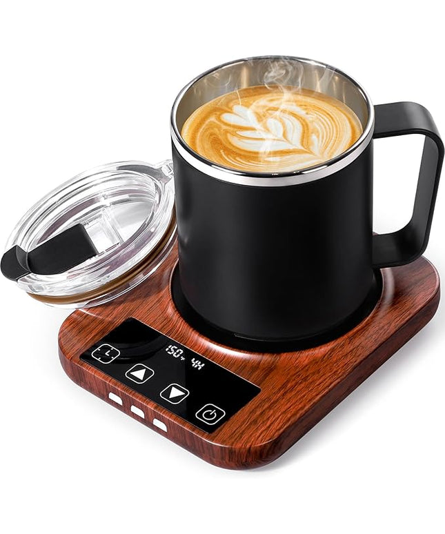 Coffee Mug Warmer and Mug Set with Automatic Timer Coffee Mug Warmer and 16 oz. Mug for Hot Coffee, Milk Tea, Water, Cocoa, etc. for Corporate/Home Office use.R1 Woodgrain Finish.
