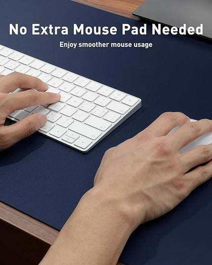 Aothia Leather Desk Pad Protector, Mouse Pad, Office Desk Mat, Non-Slip PU Leather Desk Blotter, Laptop Desk Pad, Waterproof Desk Writing Pad for Office and Home(Dark Blue,31.5" x 15.7")