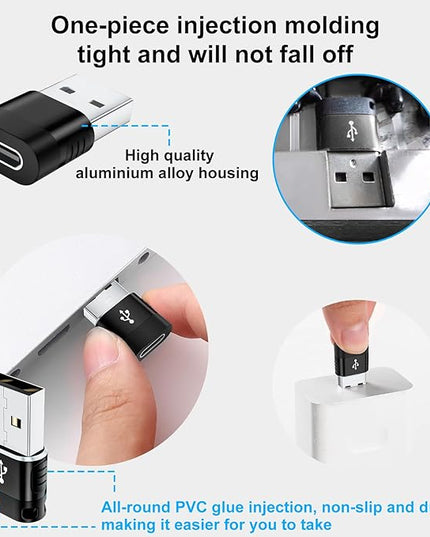USB to USB C Adapte 6-Pack,Type C Female to A Male,USB A to C Adapter Type-C Charger Cable Converter for iPhone 17 16 15 14 Plus Pro Max,iPad Pro Air 4 Mini 6,Samsung S25 S24 S23