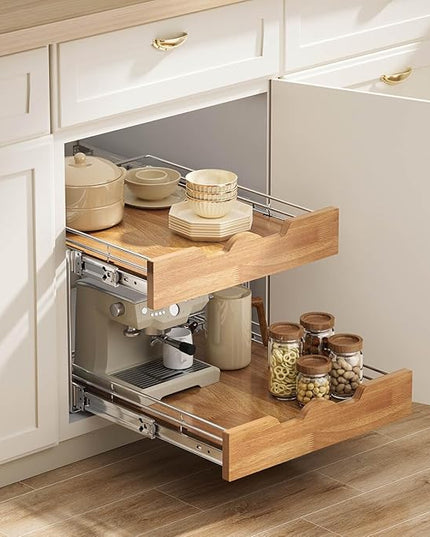 OCG Pull Out Cabinet Organizer 17" W x 21" D, 2 Tier Slide Out Shelf, Heavy-Duty Pull Out Drawer for Cabinets, Base Cabinet Organization for Kitchen, Pantry, Bathroom