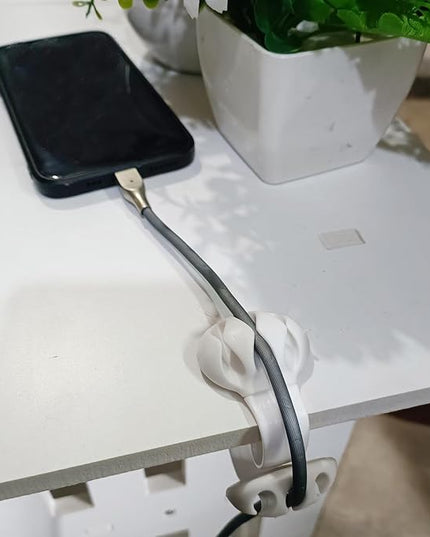 Coralpearl Desk Cable Drop Clips Non-Adhesive, Table Cord Stay Holder Weighted, Small Wire Management Clamp Removable, Silicone Tidy Organizer Keeper for Phone Computer Chargers (2 White)