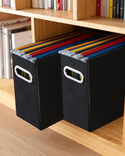 4 Packs Letter Size File Organizer, File Folders Organizer, Fabric Storage Box, Collapsible Paper Organizer with Metal Handle, Smooth PVC Rails, Only Box (Black)