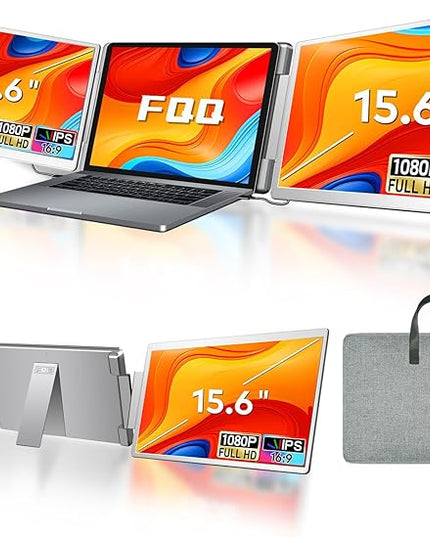 FQQ 15.6" Laptop Screen Extender, Left Screen 360° Flip Triple Screen Monitor Extender, FHD 1080P IPS Portable Travel Monitor Display, fit for 12–18.5" Laptops, Compatible with Windows and MacBook-S10
