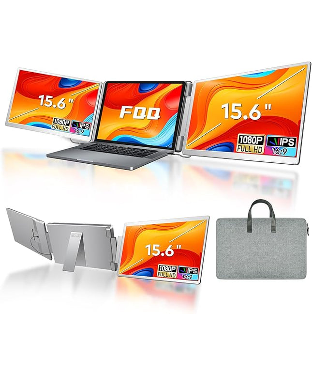 FQQ 15.6" Laptop Screen Extender, Left Screen 360° Flip Triple Screen Monitor Extender, FHD 1080P IPS Portable Travel Monitor Display, fit for 12–18.5" Laptops, Compatible with Windows and MacBook-S10