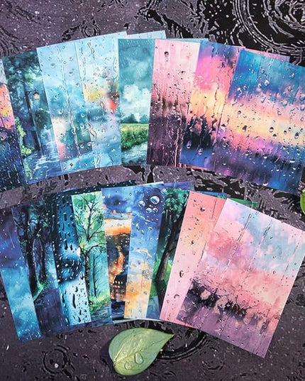 60 Sheets Large Size Rainy Day Scrapbook Stickers for Scrapbooking Supplies, 6 Assorted Rain Scenes Transparent PET Stickers for Journaling, Junk Journals, Collage, DIY Crafts Arts