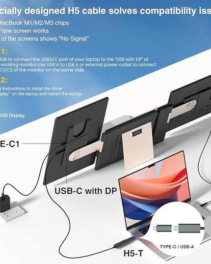FLYTOCCA 16" Laptop Screen Extender, Updated 1200P FHD Portable Monitor with 16:10 Aspect Ratio Screen, Rotation Detachable Screen, Laptop Monitor Extender Compatible with Windows, Mac, Chrome