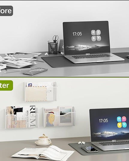 EasyPAG 3 Single Pocket Wall File Organizer, Mesh Hanging File Folder Organizer for Letter/A4 Size Folders, Wall Mounted Vertical Mail Holder for Paperwork, Office, Home, School, White