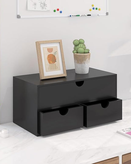 Bamboo Desk Organizer with Drawers Desktop Storage Drawers for Bills Office Supplies Kitchen Utensils Organizing Tool for Home Classroom Organization No Assembly (Black)