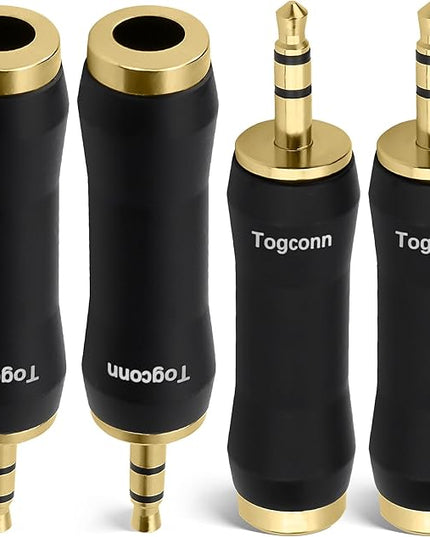 Togconn 1/8 Inch to 1/4 Inch Adapter 4 Pack, 3.5mm TRS Stereo Male to 6.35mm Quarter Inch Female Jack Plug Gold-Plated Pure Copper Audio Converter Connector Premium Quality Series