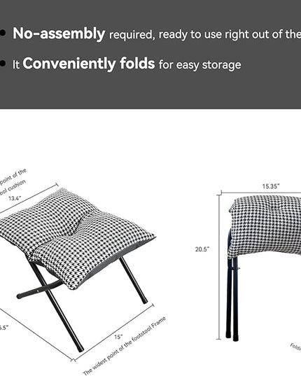 Foldable Foot Rest Stool for Under Desk or Sofa - Office Footrest Ottoman, Portable Leg Rest for Home & Office (Houndstooth)
