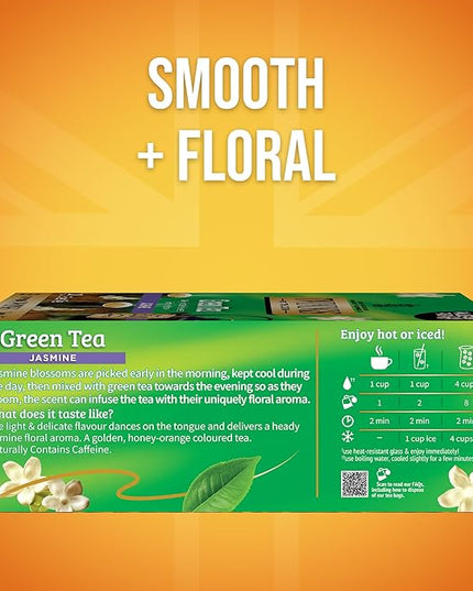 Twinings Green Tea with Jasmine Individually Wrapped Bags, 100 Count (Pack of 1), Fragrant Floral Scent, Caffeinated, Enjoy Hot or Iced, 100 Teabags
