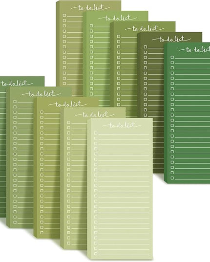 Censen 10 Pack 500 Sheets To Do List Notes Daily Checklist Notepads with 50 Sheets Each Undated Color Memo Pad Block Shopping List Pad Weekly Plan Notepad Organizer Planners(Gradient Green,Lined)