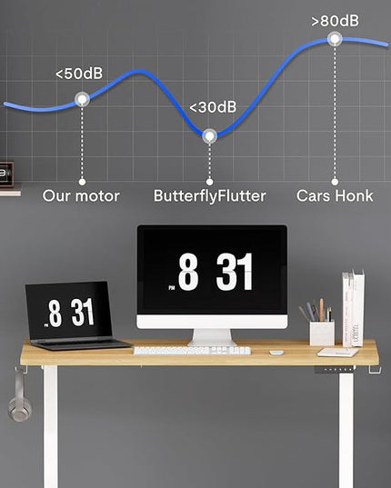FLEXISPOT Standing Desk Electric Height Adjustable Desk with 63 x 24 Inches Splice Board, Ergonomic Memory Controller, Maple Top + White Frame