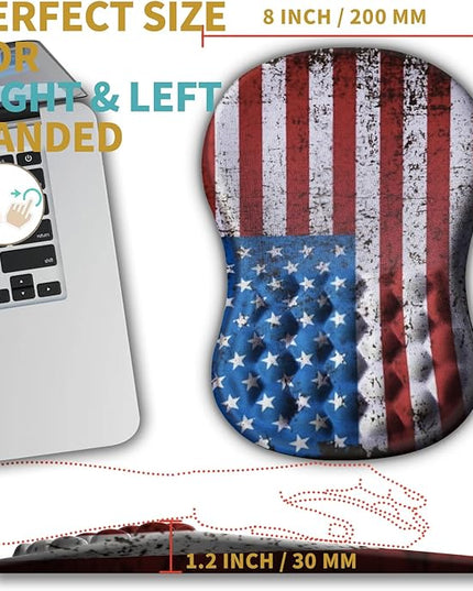 Hokafenle Ergonomic Mouse Pad Wrist Support with Massage Design, Wrist Rest Pain Relief Mousepad with Memory Foam&Non-Slip PU Base, Mouse Pads for Wireless Mouse & Desk (12x8 inch,USA Flag)