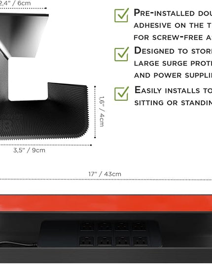 No-Screw Under Desk Cable Management Tray - Self-Adhesive Installation, Cord Management, Cable Tray, Under Desk Wire Organizer - Black Set of 2