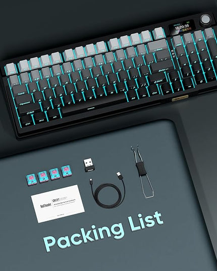 RedThunder K95 Wireless Mechanical Keyboard,TFT Screen & Knob, Trip-Modes Connection, Gasket Custom Hot-Swap Keyboard, RGB Backlit, Pre-lubed Linear Switches, Side Printed PBT Keycaps, Gray Gradient