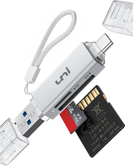 SD Card Reader, uni High-Speed USB C to Micro SD Card Adapter USB 3.0 Dual Slots, Memory Card Reader for SD/Micro SD/SDHC/SDXC/MMC, Compatible with MacBook Pro/Air, Chromebook, Android Galaxy - Silver