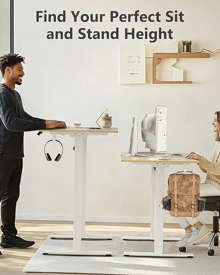 55 x 24 inch Electric Standing Desk Adjustable Height with 4 Wheels, 4 Memory Height Settings, 2 Headphone Hook, Home Office Desk, Splice Board Oak