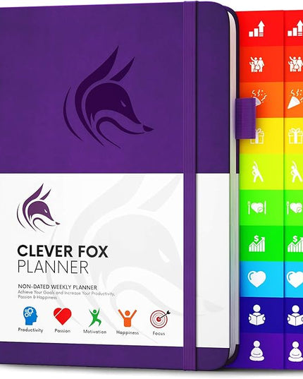 Clever Fox Planner – Undated Weekly & Monthly Planner for Productivity, Time Management & Goals – Organizer Journal – A5 (Purple)