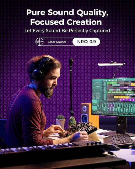 36 Pack Self-Adhesive Acoustic Foam Panels, 12 x 12 x 2 Inches High Density Pyramid Sound Proof Foam Panels for Walls, Fire Resistant Soundproof Wall Panels for Home Office & Studio (Black)