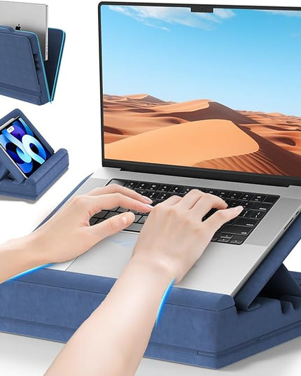 Laptop & Tablet Desk for Lap with Cushion, Computer Lap Desk Laptop Pillow for Couch, Bed, Car, Adjustable Computer Pillow Stand As Carrying Case for up to 15'' PC/Mac, Tablet, iPad, Kindle, Blue